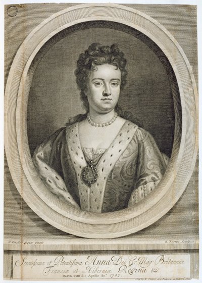 Königin Anne (1665-1714), graviert von George Vertue (1684-1756), 1702 von Godfrey Kneller